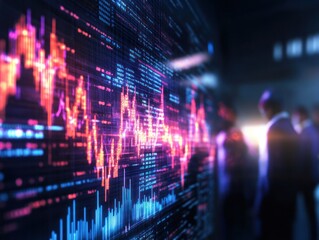 Fototapeta premium A bustling stock exchange floor with traders analyzing holographic charts