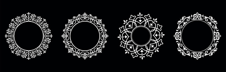 Fototapeta premium Set of decorative frames Elegant vector element for design in Eastern style, place for text. Floral black and white borders. Lace illustration for invitations and greeting cards.