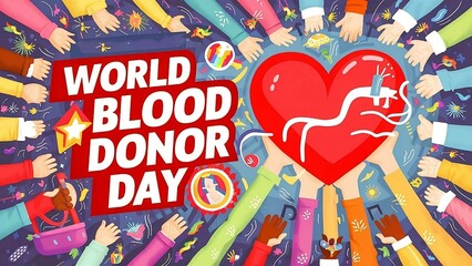 World Blood Donor Day featuring hands cradling a heart, symbolizing the importance of blood donation