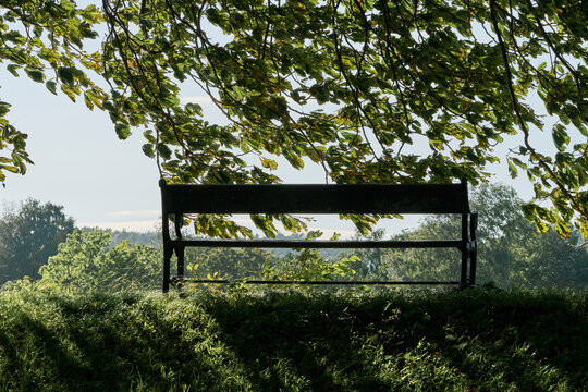 A bench from The Old Town or Gamlebyen of Fredrikstad, Norway, in August 2024.