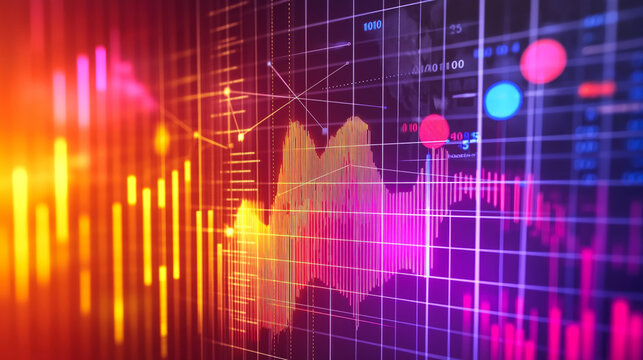 Glowing abstract graphs and stock and market information backgrounds. Stock exchange trading arrows investment graph Increase statistics and Digital Marketing. Economics and selling