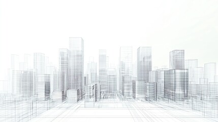 Abstract sketch of a modern city skyline with tall buildings in a minimalist design.