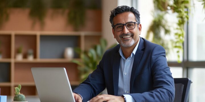 Business Professional Working on Laptop in Office