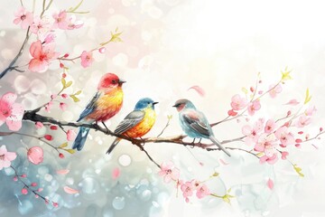 Fototapeta premium Birds sitting together on a tree branch, nature scene