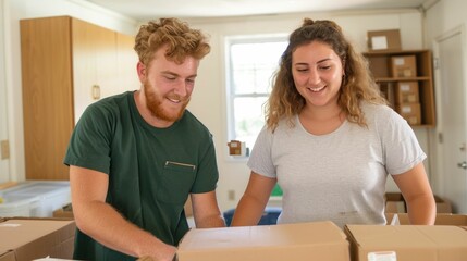 Student and Parent Assembling Furniture in Dorm Room on Move In Day Setting Up a New Space with Deep Depth of Field