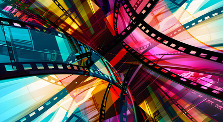 Abstract creative colorful 3d background with vintage film strips. Background concept