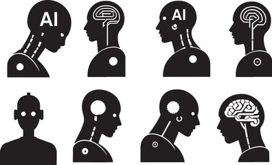 set of artificial intelligence icon silhouette