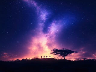 A group of friends camping under the stars in a remote wilderness area