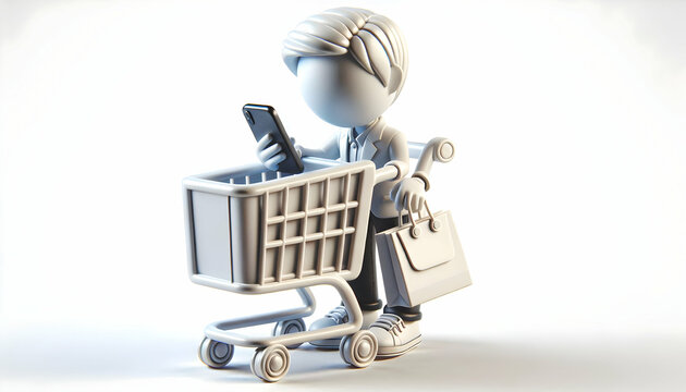 3D Shopper on Phone Comparing Deals concept as Candid shot of a shopper in a store looking at their phone to compare deals capturing the tech savvy and strategic approach to Black Friday shopping. as 