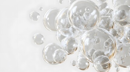 CG Transparent Bubble Cluster: A cluster of transparent CG bubbles, varying in size, floating on a white background.

