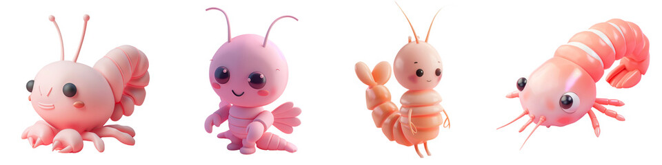 Fototapeta premium Cute and colorful cartoon shrimp characters, perfect for children's illustrations and playful designs.