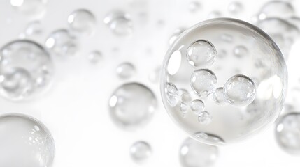 CG Transparent Bubble Cluster: A cluster of transparent CG bubbles, varying in size, floating on a white background.
