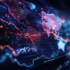 Fototapeta premium A network of digital screens showing live updates from global stock markets