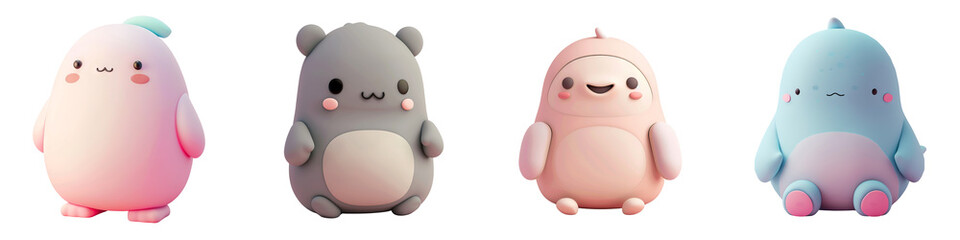Naklejka premium Cute cartoon characters featuring adorable, chubby designs perfect for children's products and digital media.