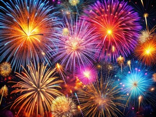 Naklejka premium Abstracted Firework Explosions: Fireworks deconstructed into abstract forms, revealing their intricate and dynamic nature.