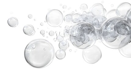 CG Transparent Bubble Cluster: A cluster of transparent CG bubbles, varying in size, floating on a white background.
