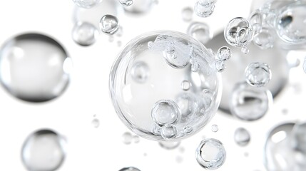 CG Transparent Bubble Cluster: A cluster of transparent CG bubbles, varying in size, floating on a white background.
