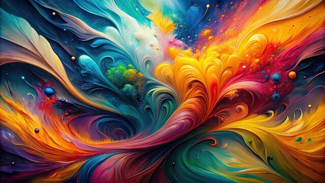 Abstract Expressionism: Fluid brushstrokes, vibrant colors, non-representational forms, emotional depth, symbolic connections