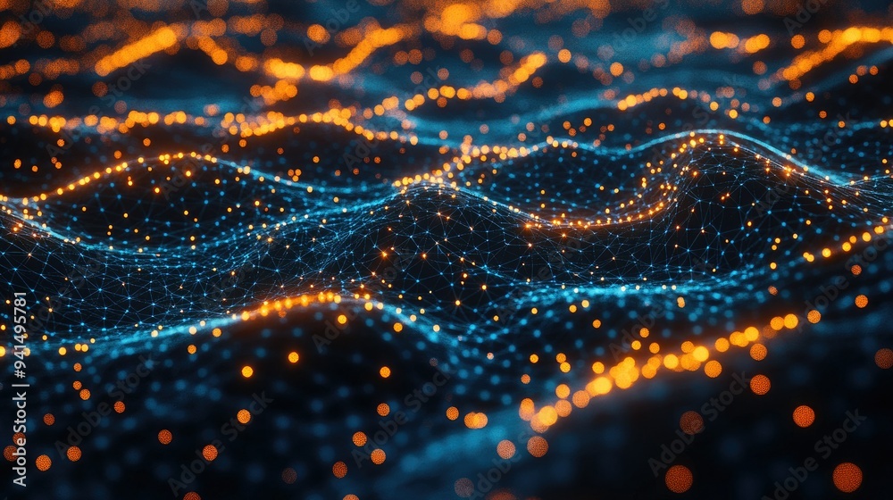 Fototapete background of a futuristic data grid with luminous nodes and lines, representing the interconnected 