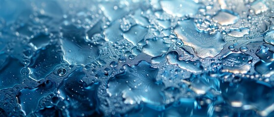 Water Drops in Ice, Close-up View with Refraction