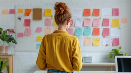 Family Organizing Household Schedules and Bulletin Board at Move in Day   Tacking up notes messages