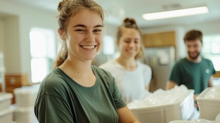 Obraz premium Parents Assisting Their Student Child to Unpack and Organize Supplies and Belongings in a Dorm Room on Move In Day for the New College Semester