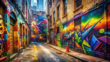 Naklejka premium Abstract Graffiti - Urban street art, layered textures, vibrant spray paint effects