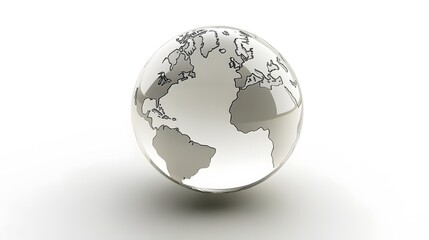 Fototapeta premium CG Transparent Globe: A CG-rendered transparent globe, with continents subtly etched on its surface, floating on a white background. 
