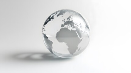 Fototapeta premium CG Transparent Globe: A CG-rendered transparent globe, with continents subtly etched on its surface, floating on a white background. 