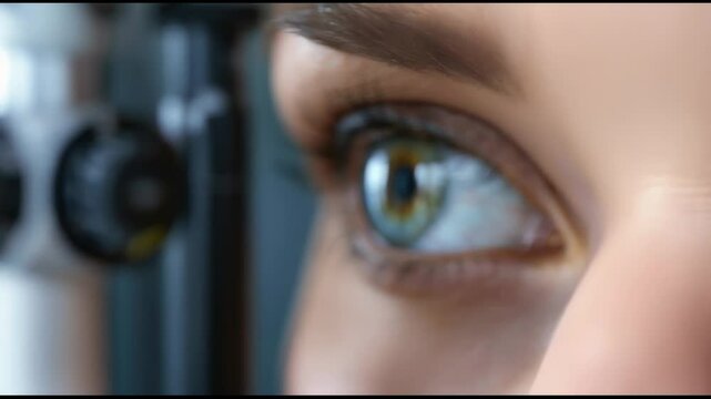 A close-up image of a persons eye during an eye exam