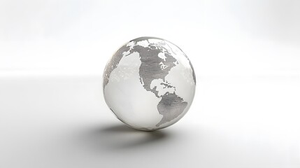 CG Transparent Globe: A CG-rendered transparent globe, with continents subtly etched on its surface, floating on a white background.
