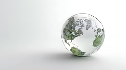 CG Transparent Globe: A CG-rendered transparent globe, with continents subtly etched on its surface, floating on a white background.
