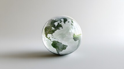 Fototapeta premium CG Transparent Globe: A CG-rendered transparent globe, with continents subtly etched on its surface, floating on a white background. 