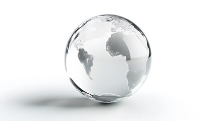 Fototapeta premium CG Transparent Globe: A CG-rendered transparent globe, with continents subtly etched on its surface, floating on a white background. 