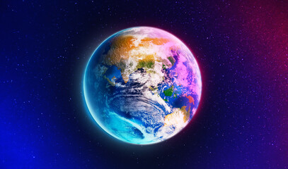 Planet Earth in space, banner design. Image elements furnished by NASA