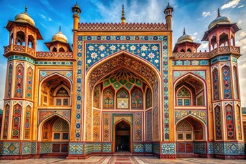 Abstract Mughal Architecture: Symmetrical, geometric, intricate details, jewel colors, historical