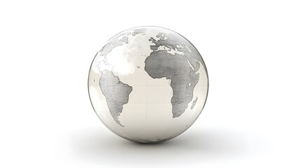 Fototapeta premium CG Transparent Globe: A CG-rendered transparent globe, with continents subtly etched on its surface, floating on a white background. 