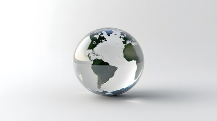 Fototapeta premium CG Transparent Globe: A CG-rendered transparent globe, with continents subtly etched on its surface, floating on a white background. 