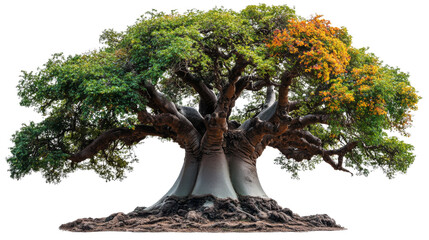 Fototapeta premium A large green tree with beautiful, stable roots. isolated on transparency background PNG
