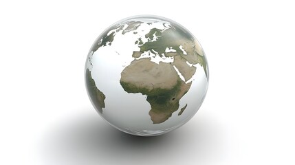 Fototapeta premium CG Transparent Globe: A CG-rendered transparent globe, with continents subtly etched on its surface, floating on a white background. 