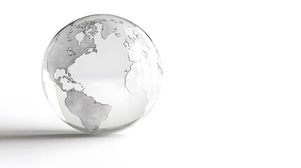 Fototapeta premium CG Transparent Globe: A CG-rendered transparent globe, with continents subtly etched on its surface, floating on a white background. 