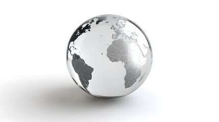 Fototapeta premium CG Transparent Globe: A CG-rendered transparent globe, with continents subtly etched on its surface, floating on a white background. 