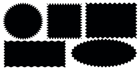 Set of seamless borders black color  zigzag. Graphic design elements and white background.