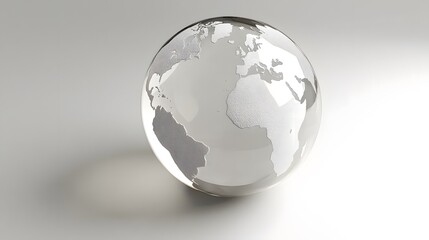 Fototapeta premium CG Transparent Globe: A CG-rendered transparent globe, with continents subtly etched on its surface, floating on a white background. 