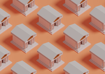 Bank buildings seamless pattern. 3d illustration.