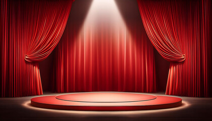 red theater stage dramatic red platform spotlight curtains perfect performances