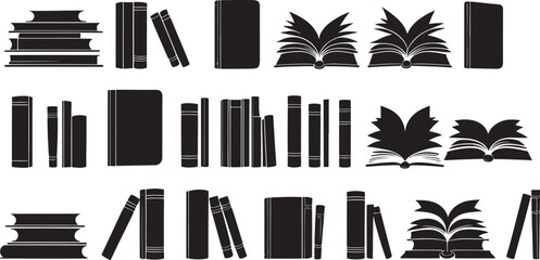 Set of book silhouette silhouette isolated on white background
