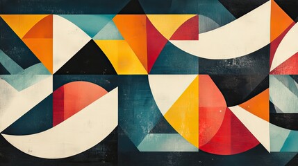 Fototapeta premium Geometric shapes and lines in bold colors, forming an intricate and modern abstract design