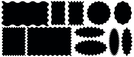 Fototapeta premium Zigzag Edge black color Rectangle Shapes vector Icon Set eps 10 Rectangle shape frame with zigzag edge Rectangular jagged curved box element white background.