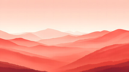 Obraz premium Soft Coral Background with Smooth Gradient and Faint White Outline of Mountain Range, Creating a Serene, Nature-Inspired Backdrop. 